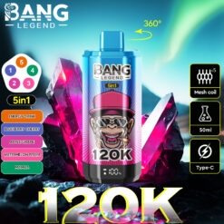 BANG 120000 Puffs Disposable Vape – 6-in-1 Flavors, 40ml, Rechargeable, Type-C, Mesh Coil1