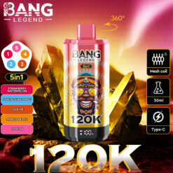 BANG 120000 Puffs Disposable Vape – 6-in-1 Flavors, 40ml, Rechargeable, Type-C, Mesh Coil1