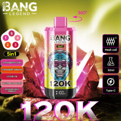 BANG 120000 Puffs Disposable Vape – 6-in-1 Flavors, 40ml, Rechargeable, Type-C, Mesh Coil1