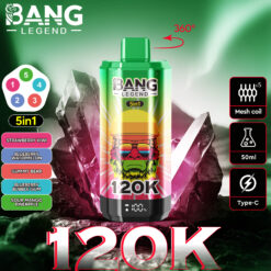 BANG 120000 Puffs Disposable Vape – 6-in-1 Flavors, 40ml, Rechargeable, Type-C, Mesh Coil1