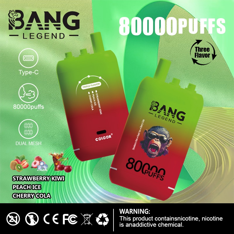 BANG Einweg-E-Zigarette fr 80.000 Zge  550 mAh, wiederaufladbar ber  USB-C, 6 Geschmacksrichtungen, kompakte Gre