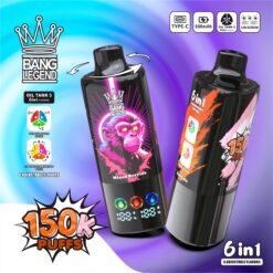 BANG LEGEND 150000 Puffs Disposable Vape – 6-in-1 Flavor, Mesh Coil, Type-C Rechargeable1