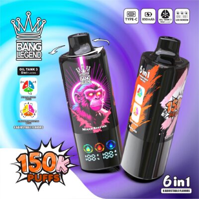 BANG LEGEND 150000 Puffs Disposable Vape – 6-in-1 Flavor, Mesh Coil, Type-C Rechargeable1