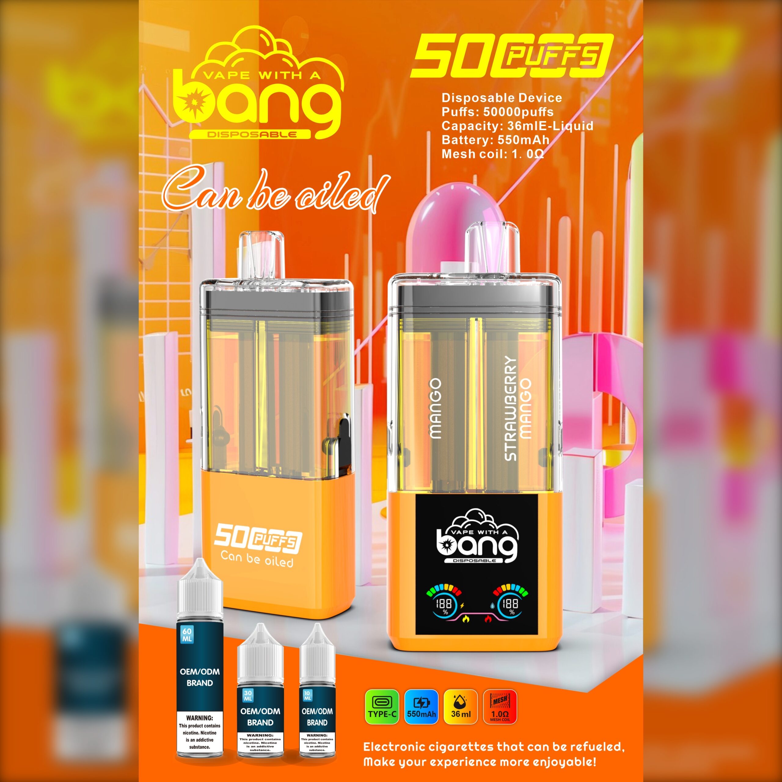 BANG B50K 50000 Puffs Disposable Vape – 36mL, 650mAh, Type-C Rechargeable, Mesh Coil 1.0Ω