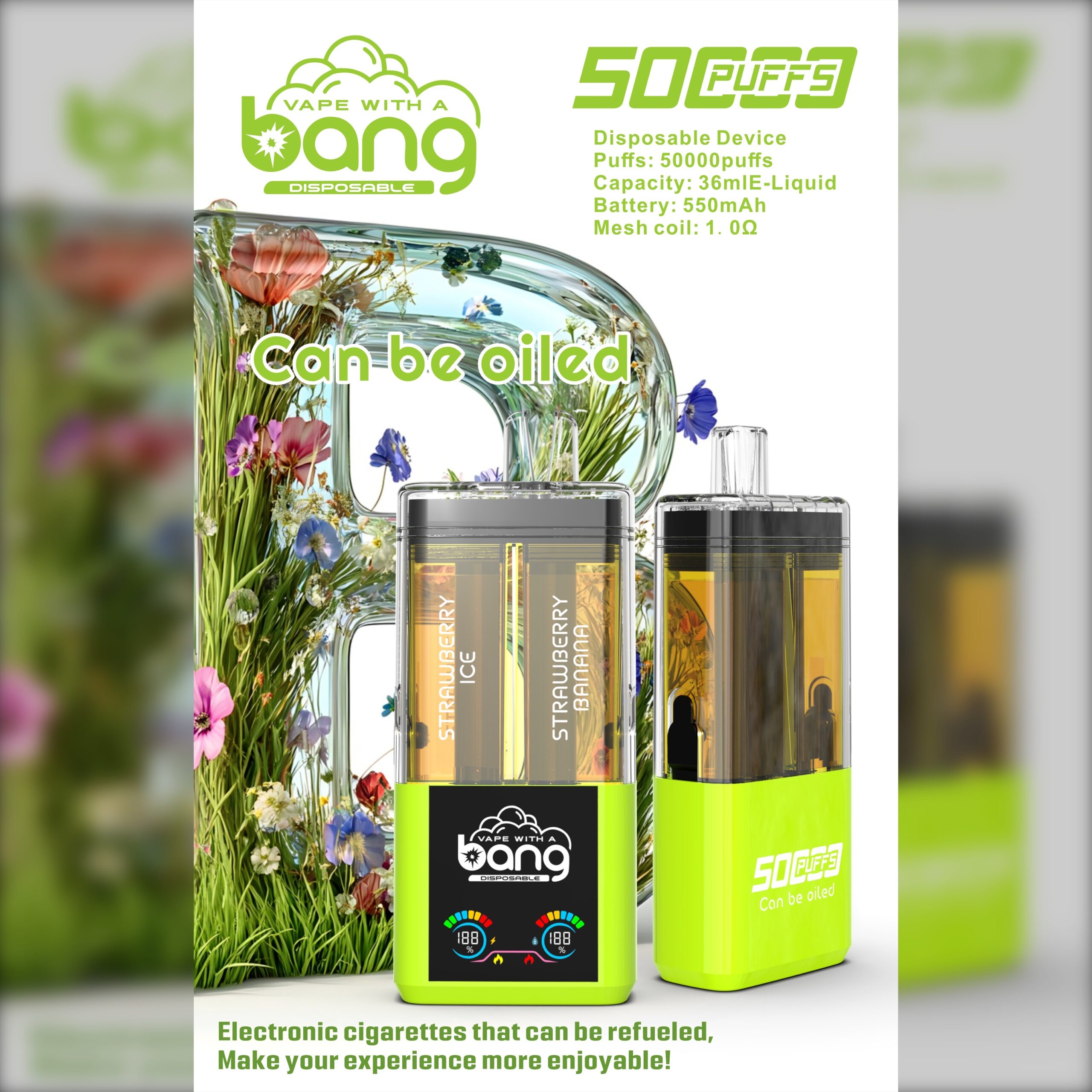 BANG B50K 50000 Puffs Disposable Vape – 36mL, 650mAh, Type-C Rechargeable, Mesh Coil 1.0Ω