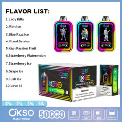OKSO Magic Mirror 50,000 Puffs Disposable Vape – Dual Mesh Coil, RGB LED, Child Lock, Type-C Rechargeable