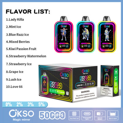 OKSO Magic Mirror 50,000 Puffs Disposable Vape – Dual Mesh Coil, RGB LED, Child Lock, Type-C Rechargeable