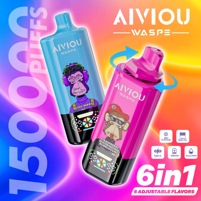 WASPE Aiviou 6-in-1 150,000 Puffs Disposable Vape – Triple Mesh, LED Display1